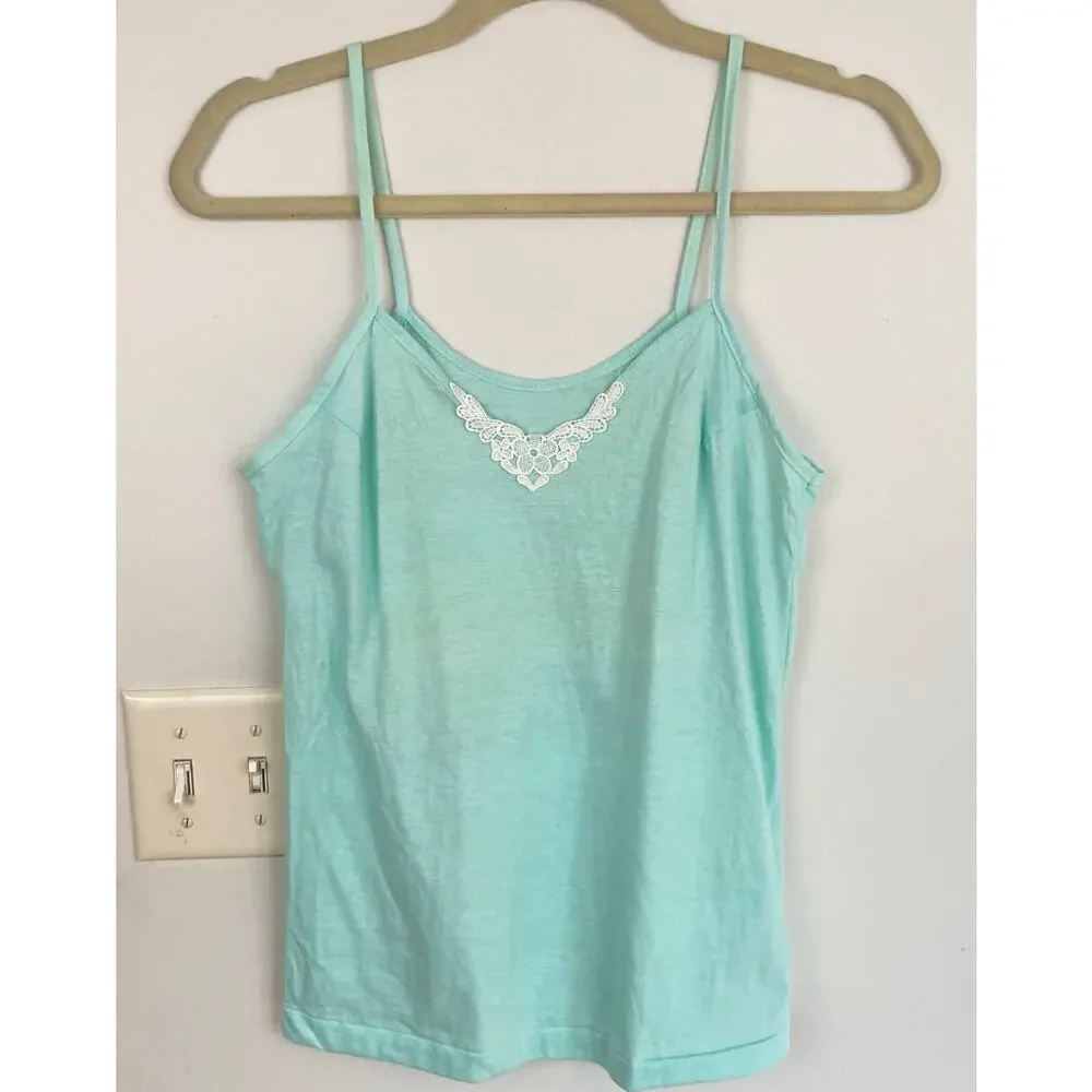 Vintage Y2K Womens S Mint Green Lace Trim Stretch Cami Fairy Coquette Dainty